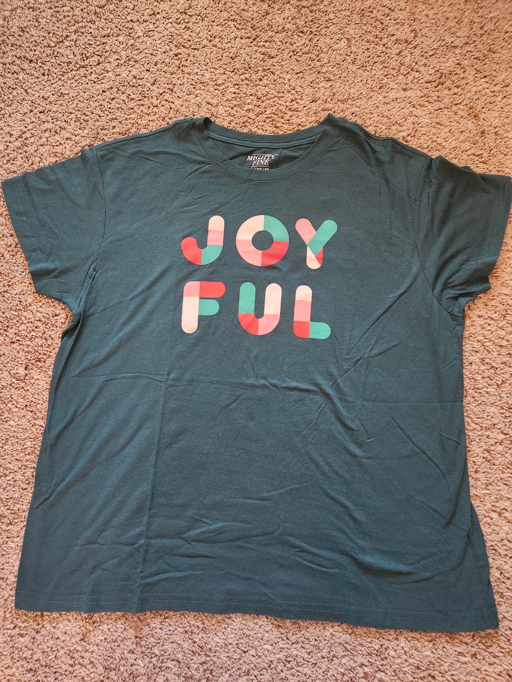 Mighty Fine Forest Green Tee with "Joyful" Logo Print For Woman Size  XL